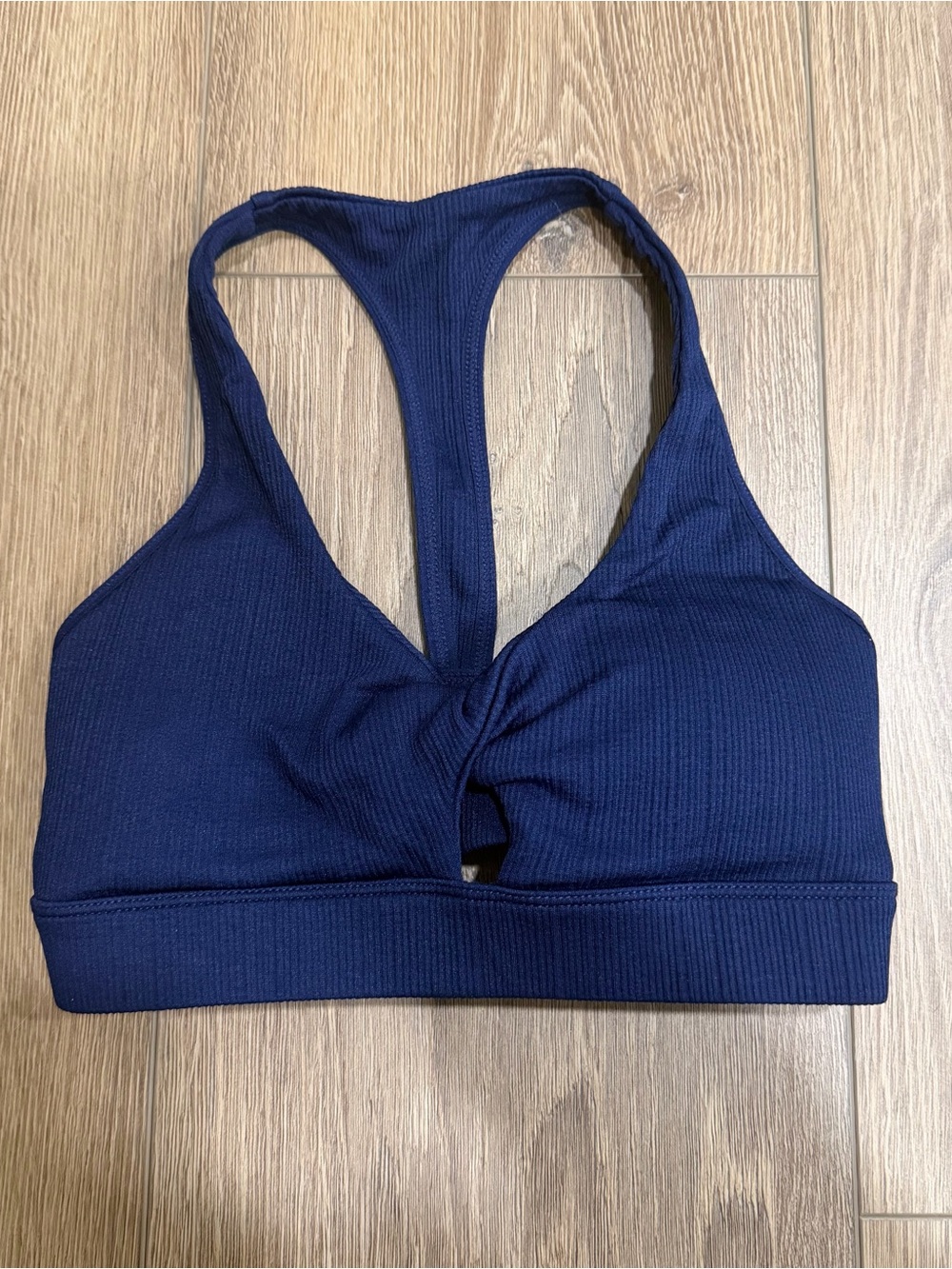 Lorna Jane Navy Ribbed Twist-Front Racerback Sports Bra XS
